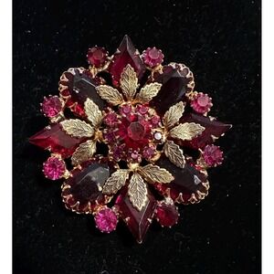 Juliana D&E Red Gold Flower Brooch Pendant